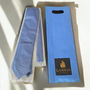 NEW Lanvin Men's Tie Blue Silk Geometric Pattern Luxury Designer